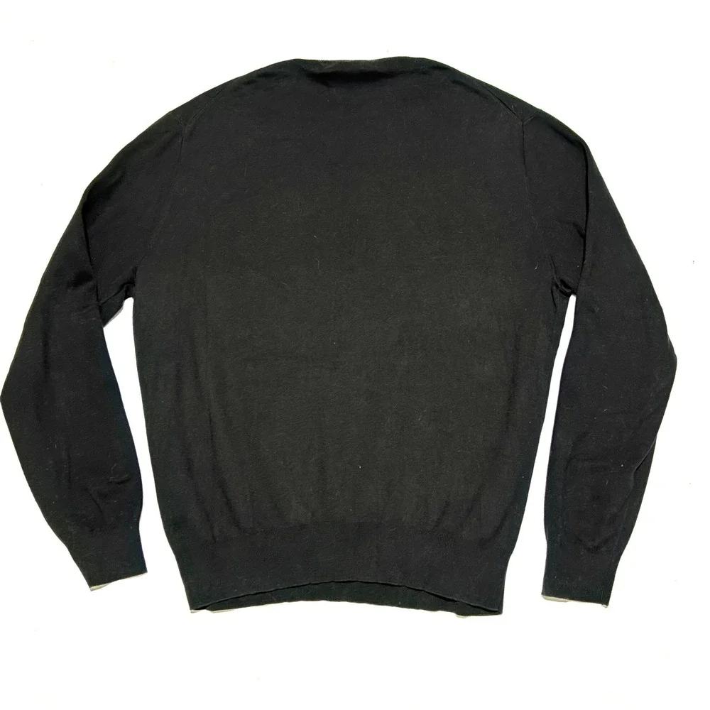 Polo Ralph Lauren V-Neck Sweater Mens L Black Pima Cotton Red Pony Preppy Luxury